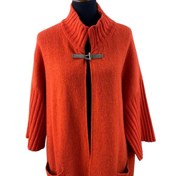A.Ida Long Wool Sweater Coat Size L Orange Made In Italy - Picture 2 of 9